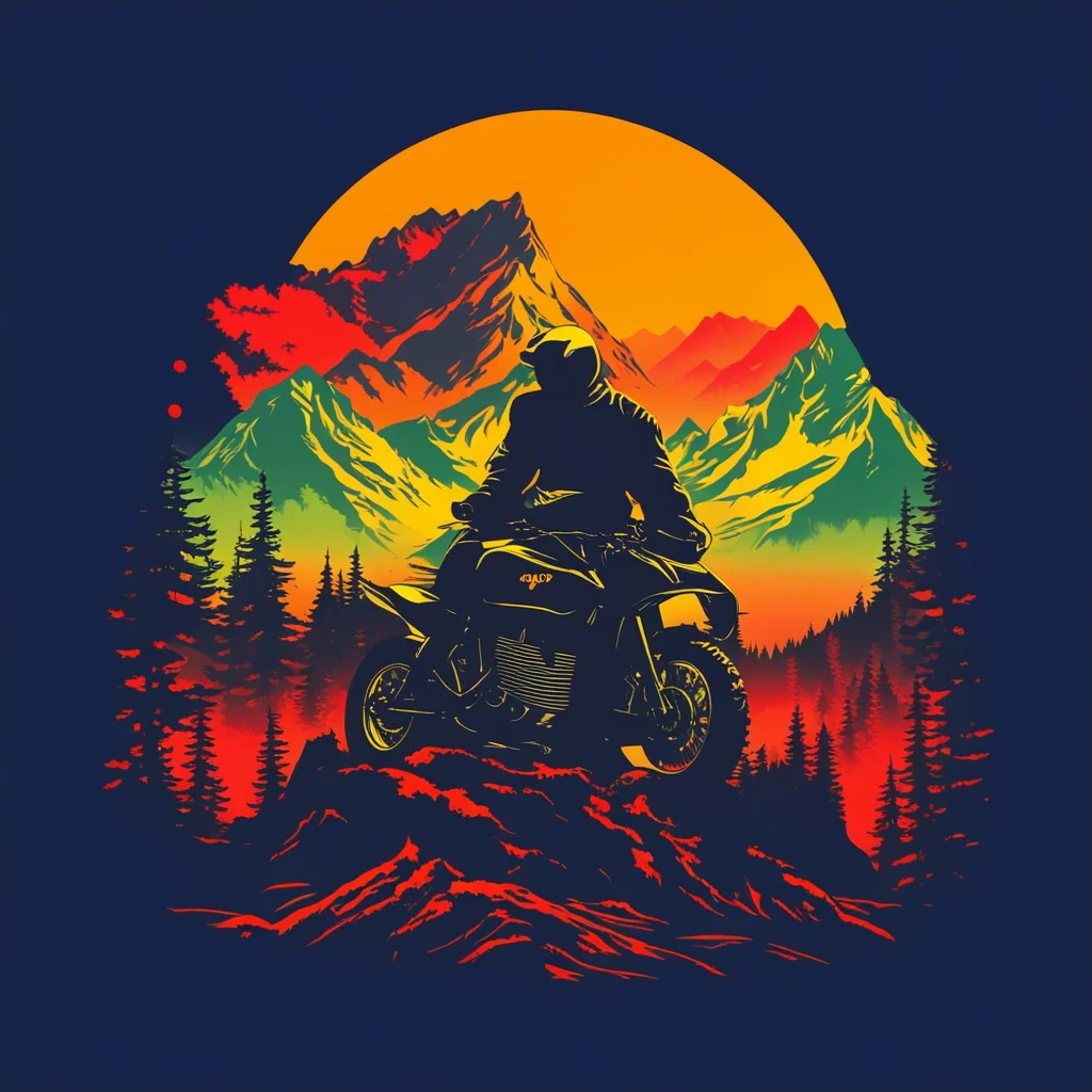 aisilhouette motobike in mountain retro vibtage tshirt design