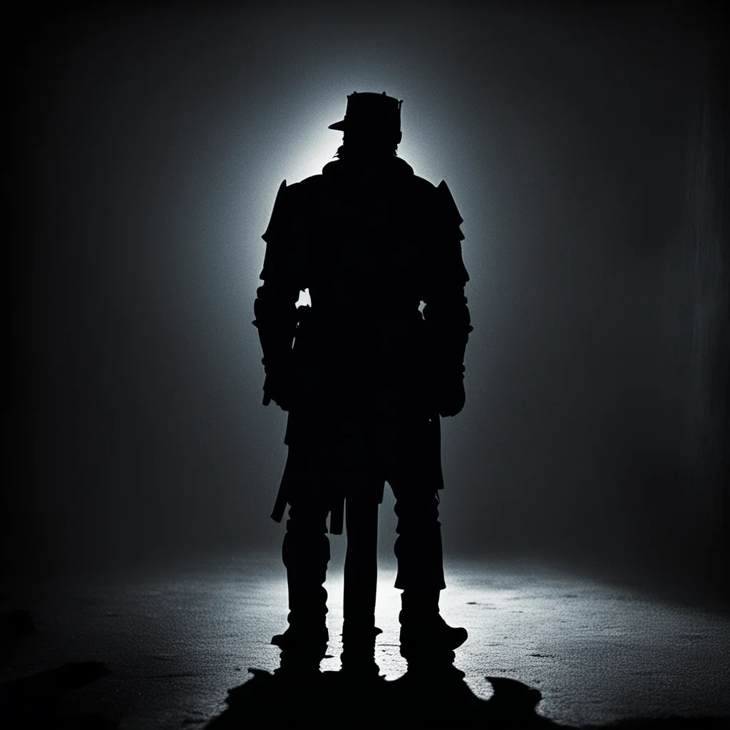 aisilhouette of knight seen from behind holding a mace in one hand%2C in a dimly lit scene %7C monochrome blue noir film still %7C 80s crime scene good looking trending fantastic 1