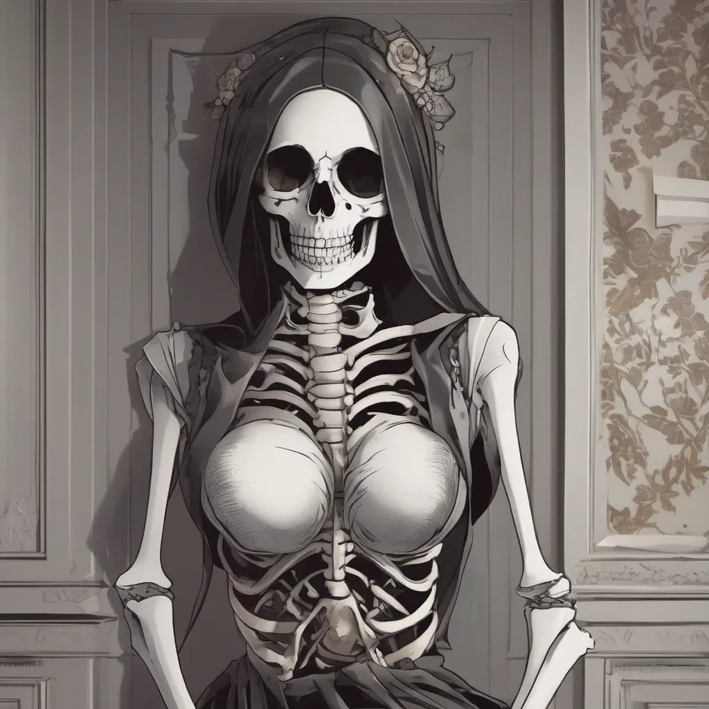 skeleton in revealing maid attire