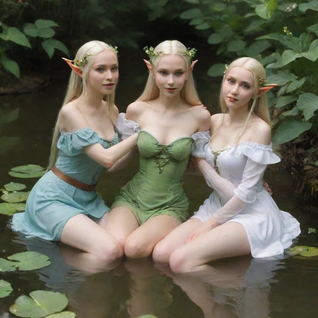 skinny elven maids cuddle in pond