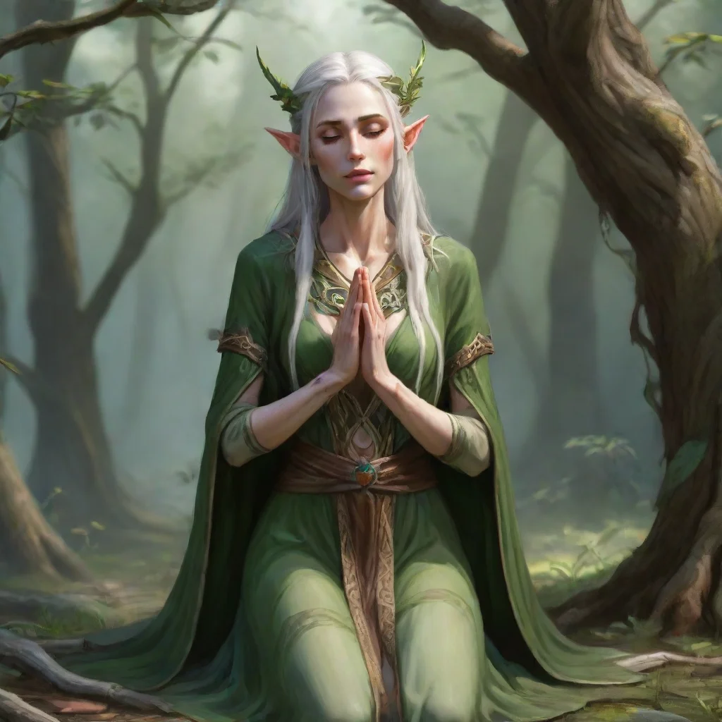 skinny high elf female druid praying