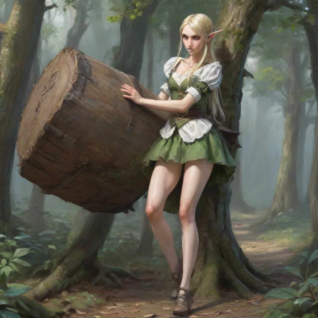 skinny high elf maid pulling heavy trunk