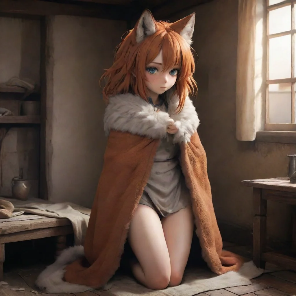slave anthropomorphic foxgirl fur damaged cloth shy sad anime medieval room