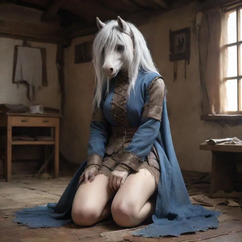 slave anthropomorphic horsegirl furry damaged cloth shy sad anime medieval room