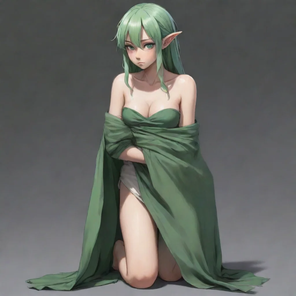 aislave elf woman damaged cloth shy sad anime