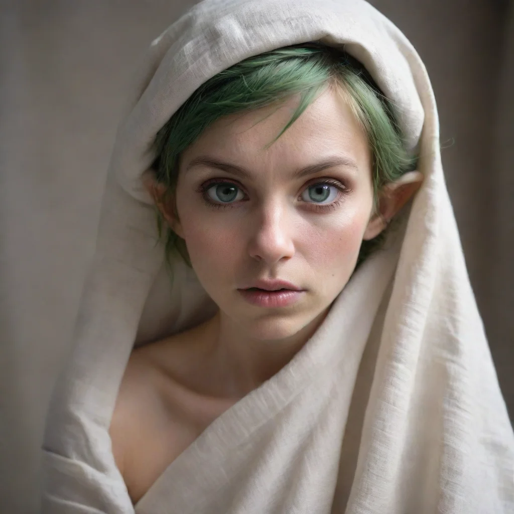 aislave elf woman damaged linen cloth shy