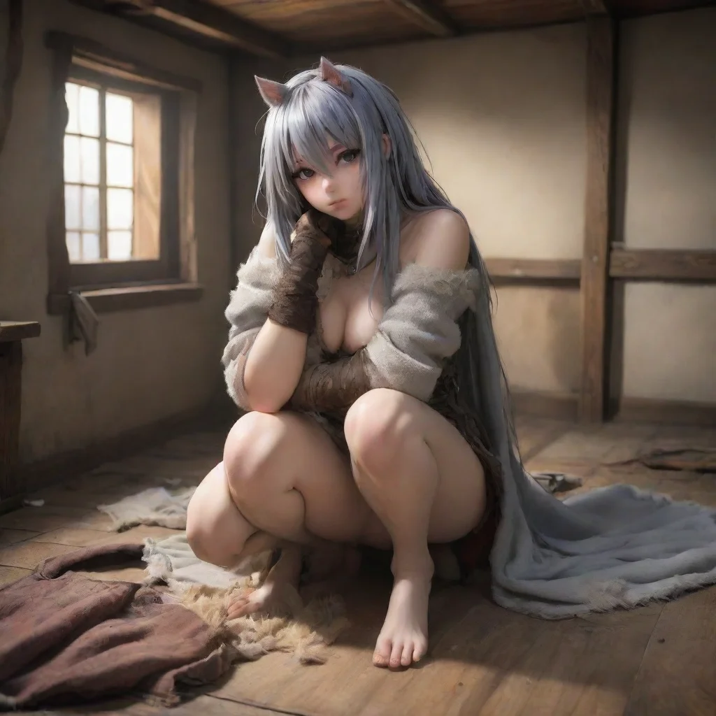 aislave horsegirl hoofes furry damaged cloth shy sad anime medieval room