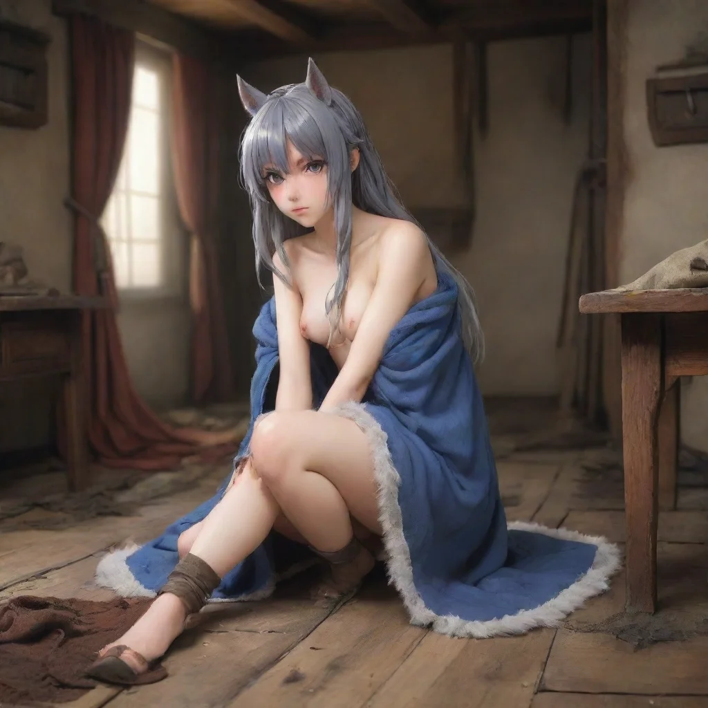 slave horsegirl with hooves furry damaged cloth shy sad anime medieval room
