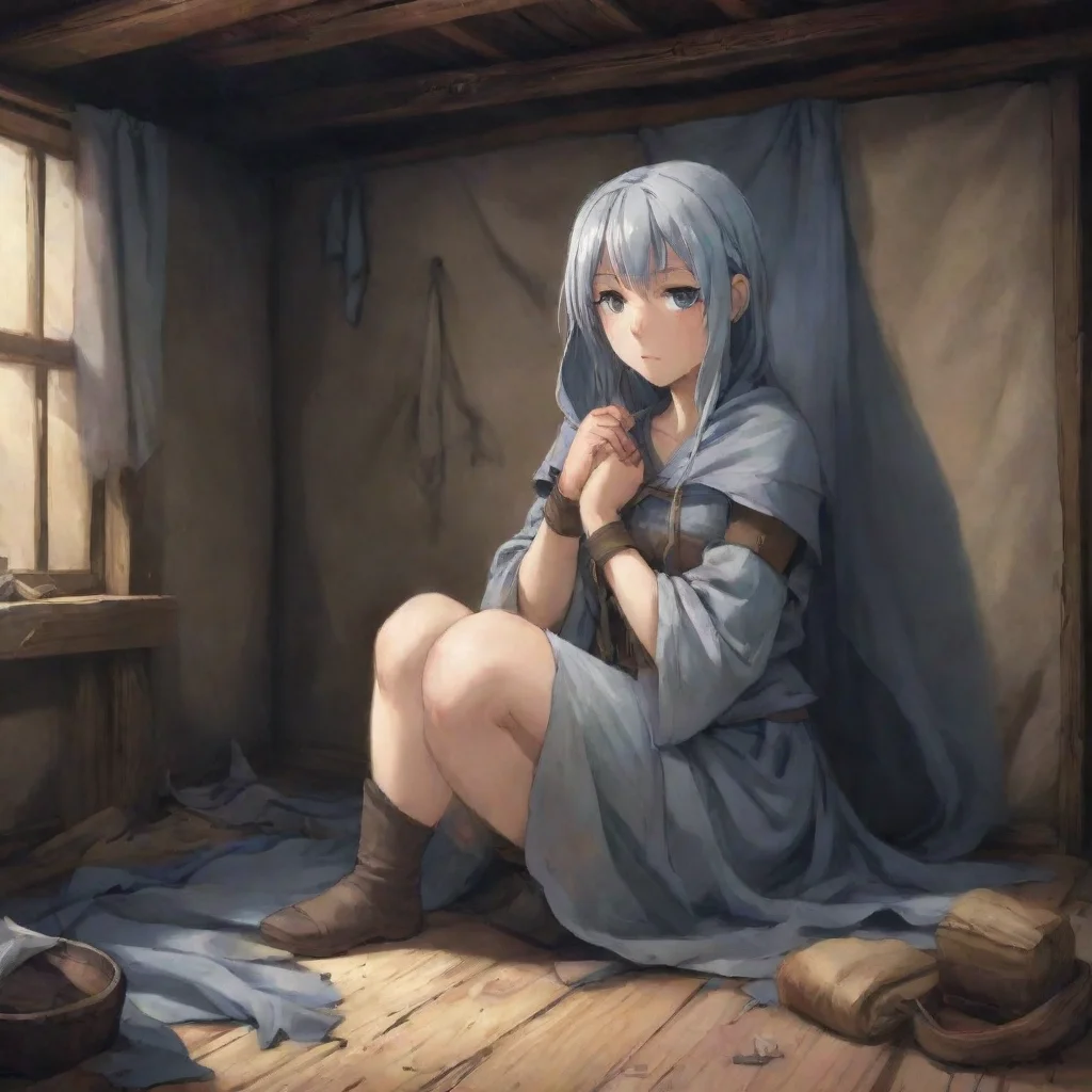 aislave horselike girl damaged cloth shy sad anime medieval room