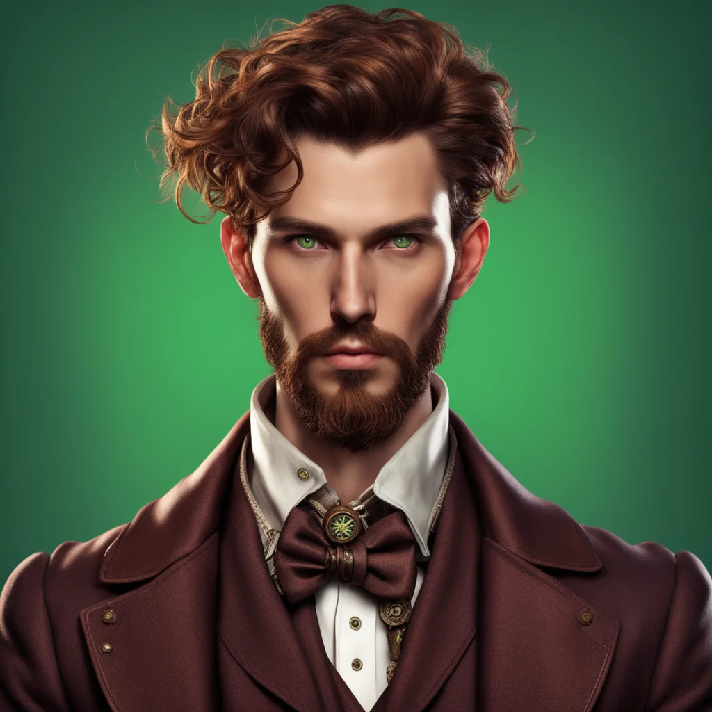 aislender young man with olive skin%2C merry green eyes%2C chestnut hair%2C and a rakish beard%2C steampunk%2C fantasy amazing awesome portrait 2
