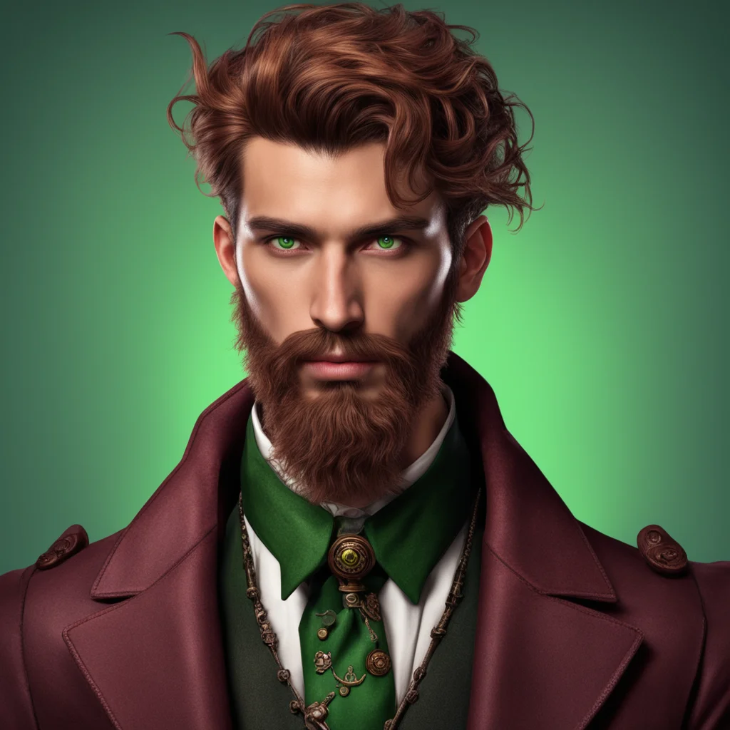 aislender young man with olive skin%2C merry green eyes%2C chestnut hair%2C and a rakish beard%2C steampunk%2C fantasy confident engaging wow artstation art 3