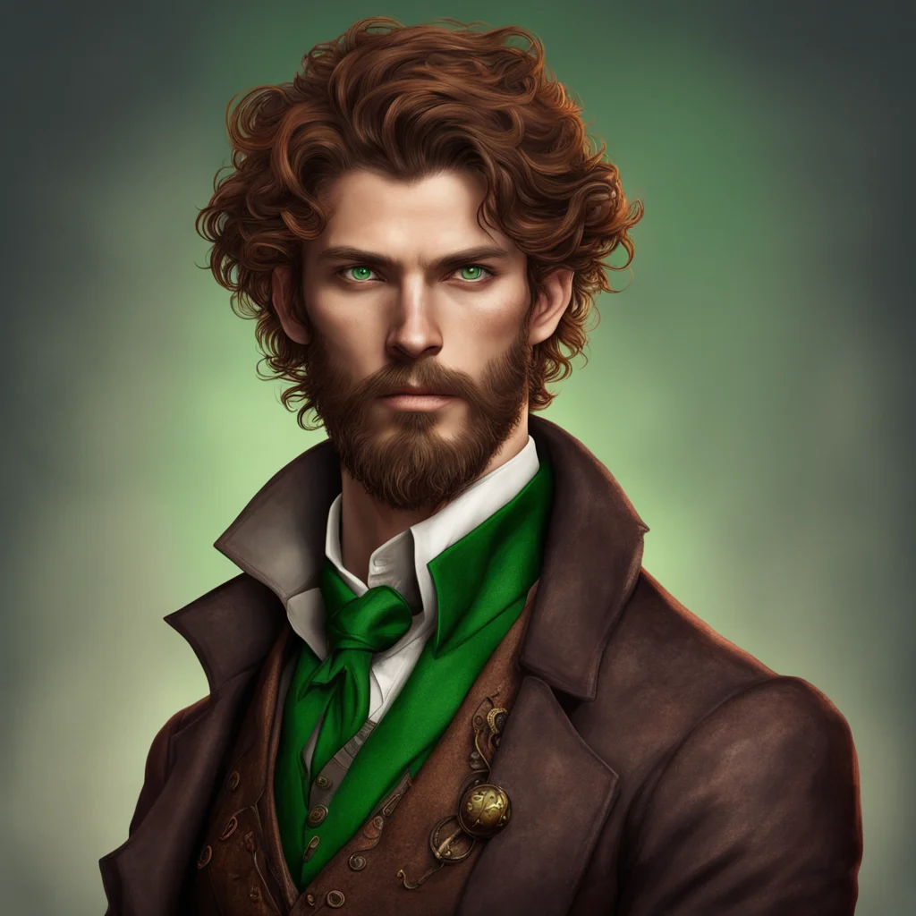 aislender young man with olive skin%2C merry green eyes%2C chestnut hair%2C and a rakish beard%2C steampunk%2C fantasy good looking trending fantastic 1
