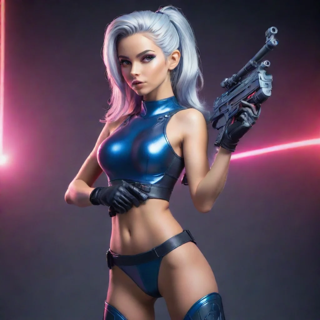 aislim sporty space babe holding laser rifle