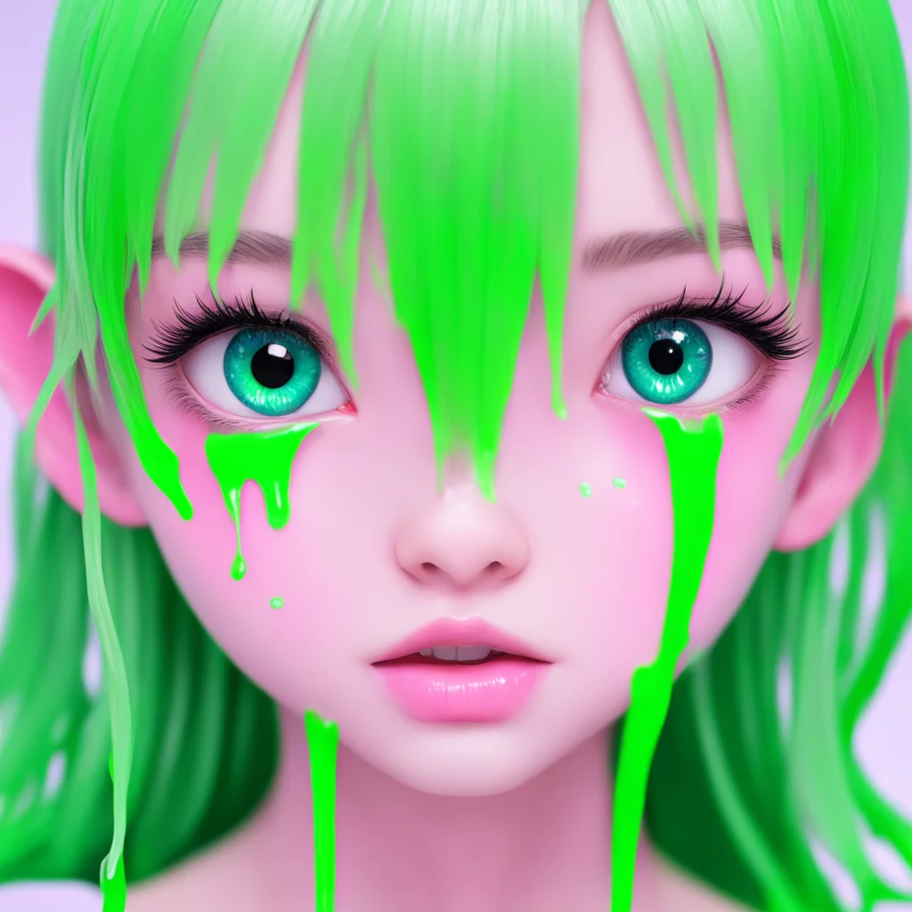 aislime flowing into anime girl%27s eyes%2C mouth and ears