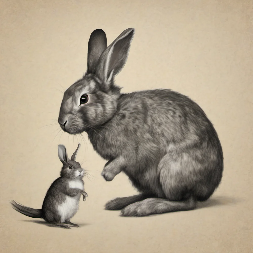 small rabbit with a big mouse or bird   realistic