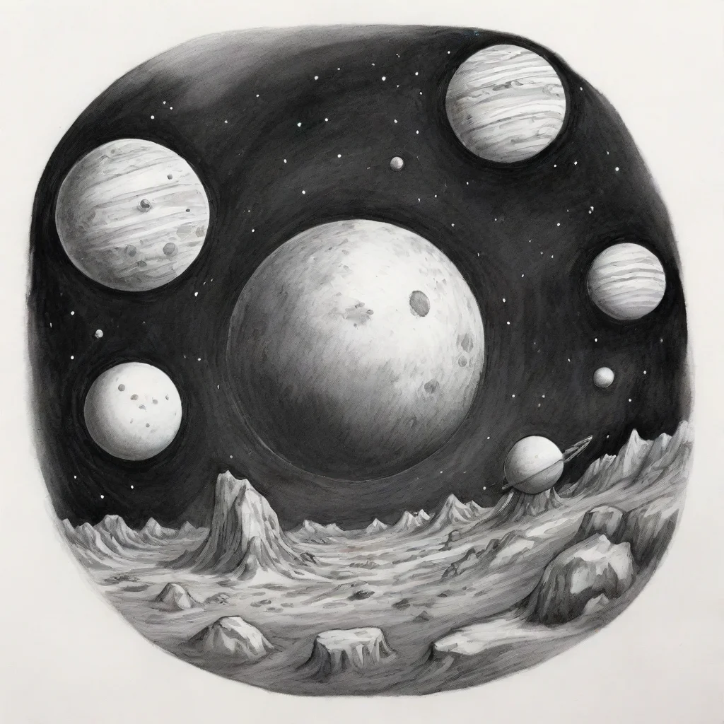 aismall spacehip planets ink drawing