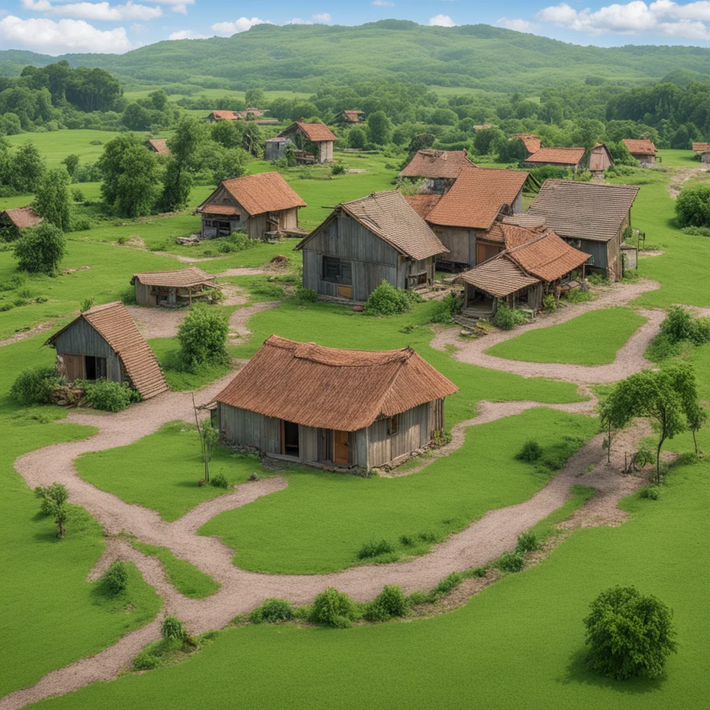 small village with faming land with small home 