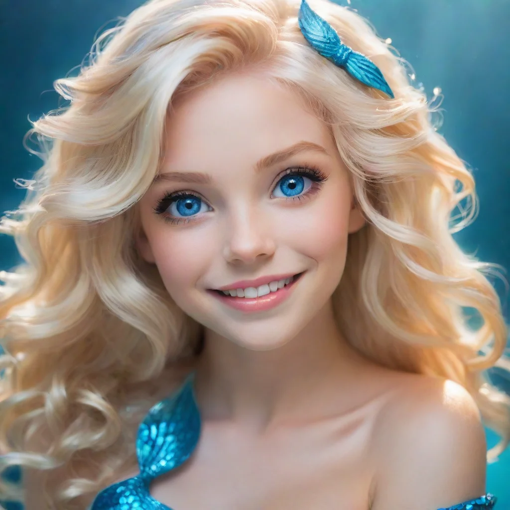 aismiling blonde angel mermaid with blue eyessmiling