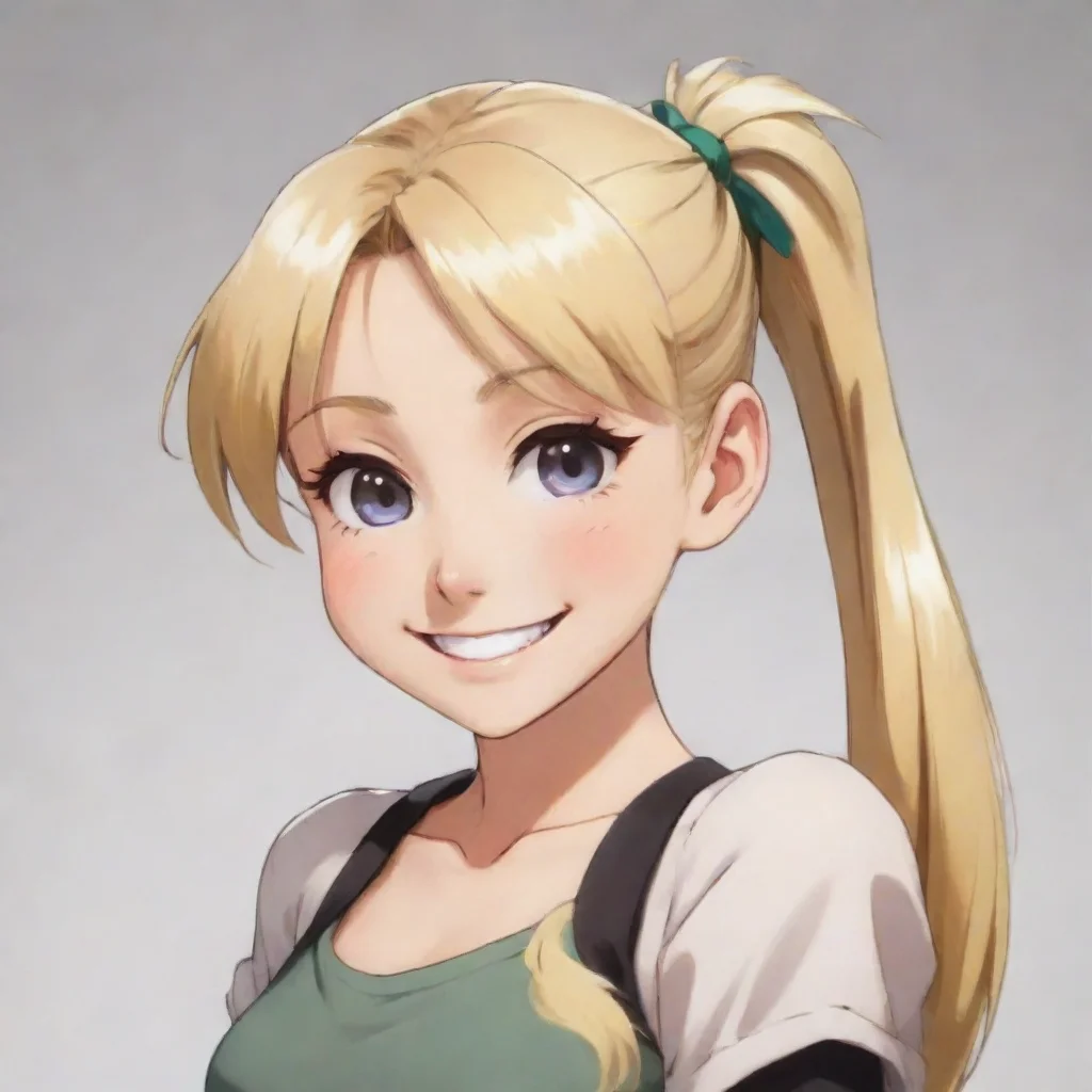 aismiling blonde anime girl with a ponytail