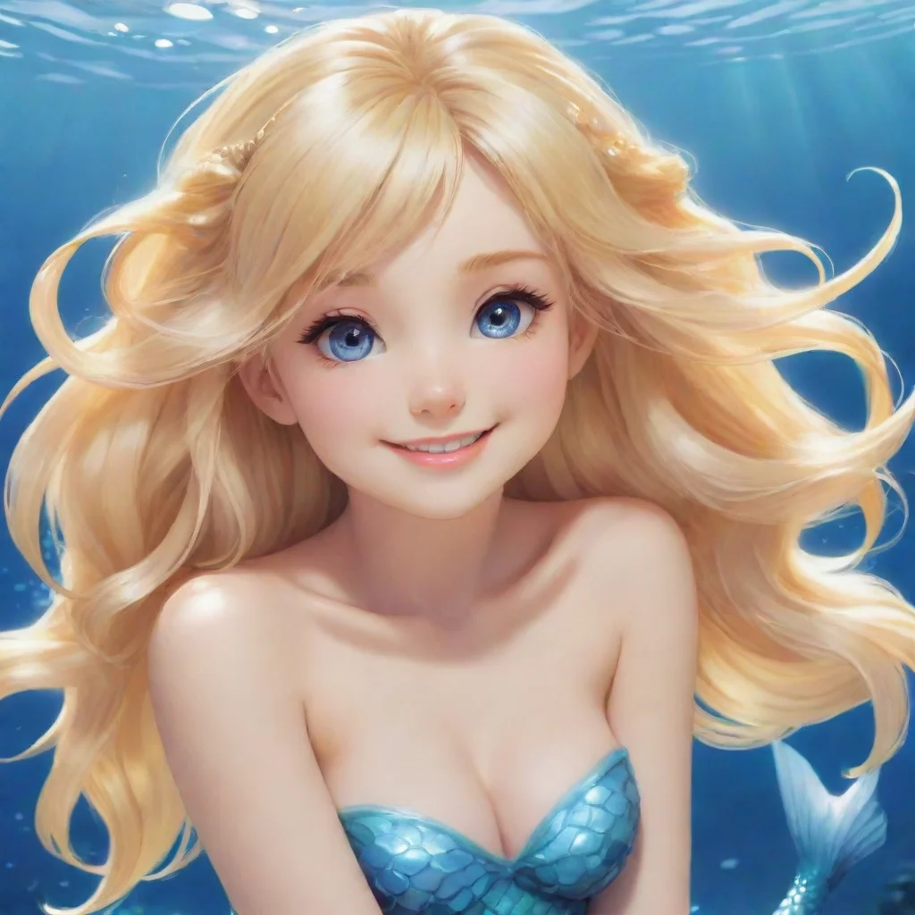 smiling blonde anime mermaid