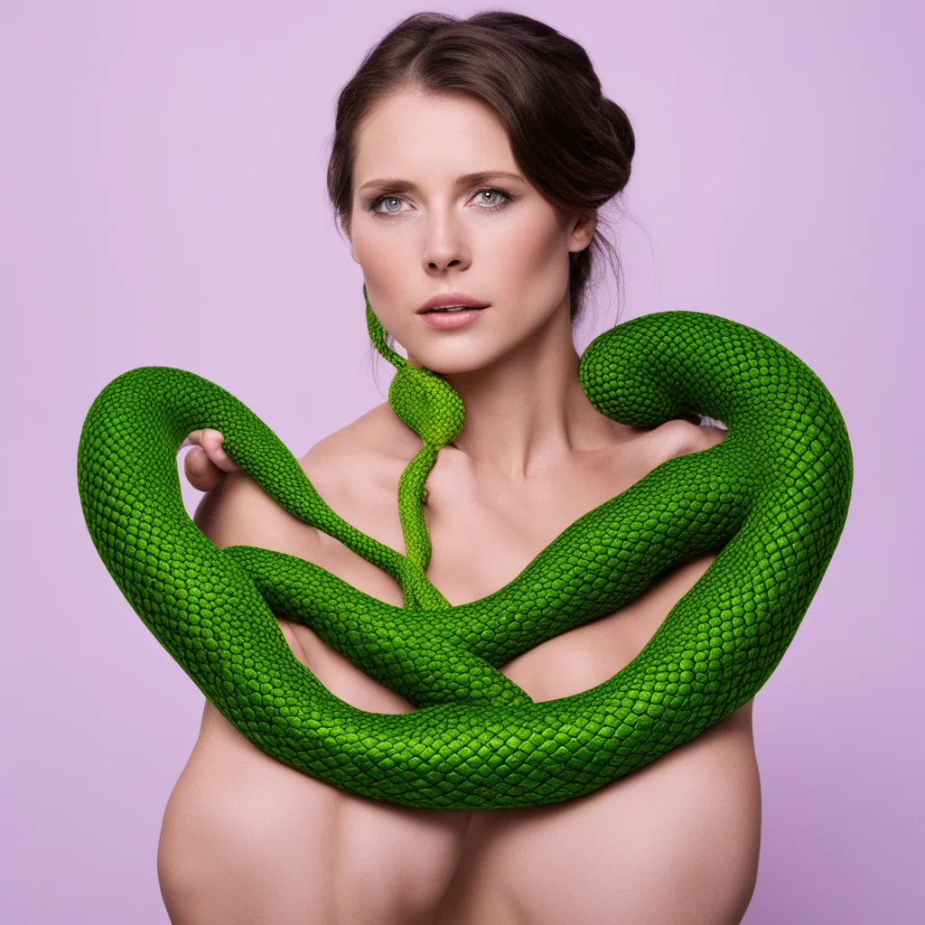 snake coils woman