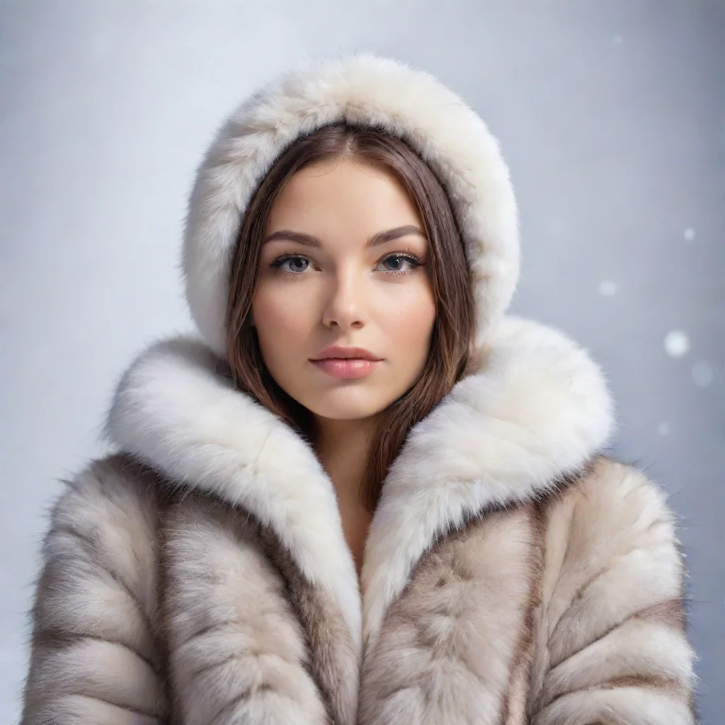 snowy background a human covered in realistic mink fur