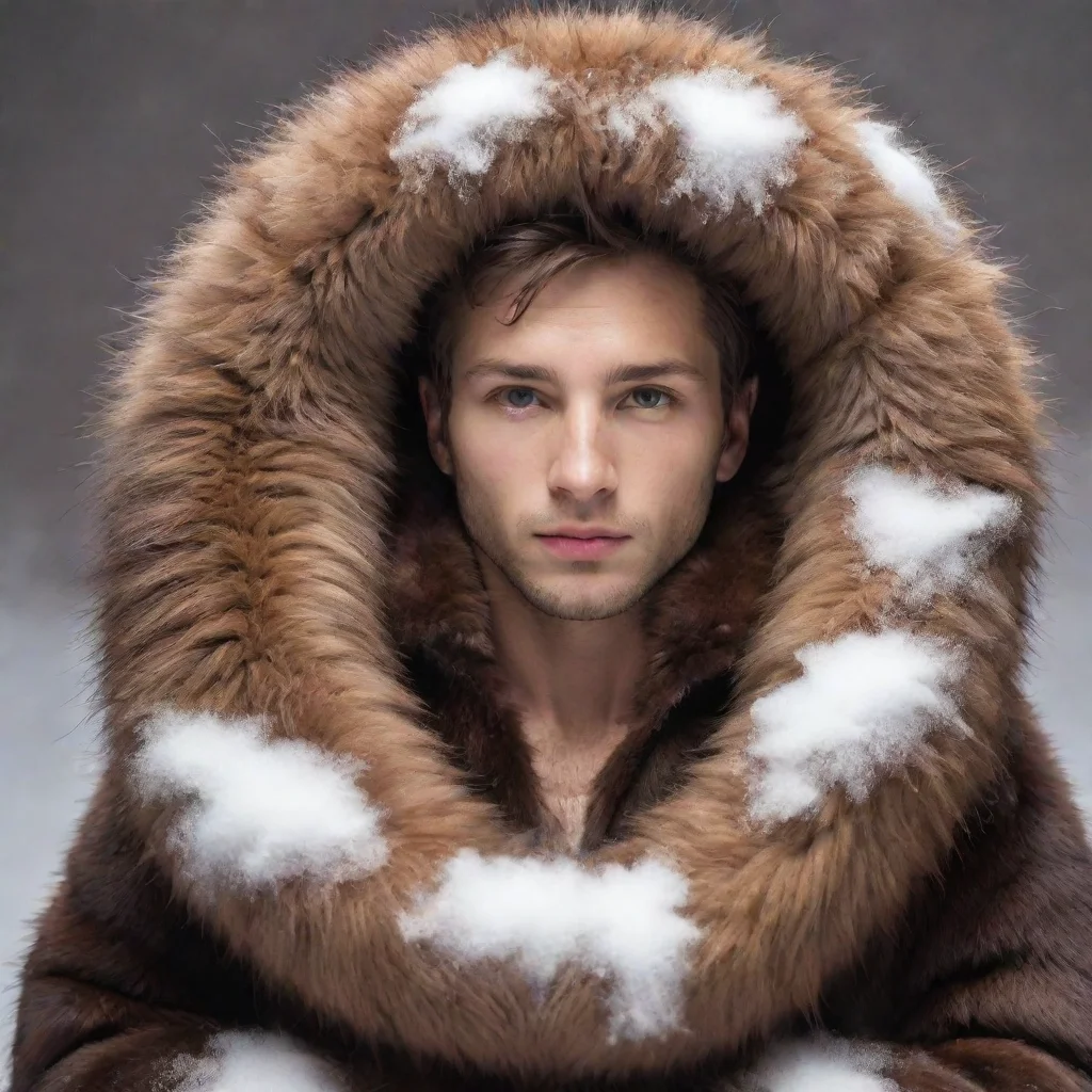 snowy background a human male trapped in realistic brown mink fur 