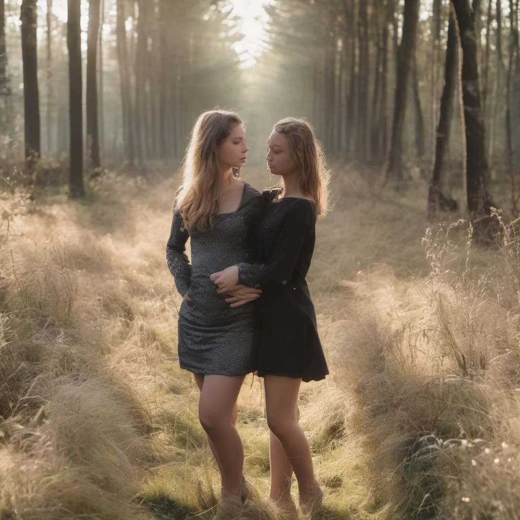 aisoft erotische grootformaat foto van twee dromerige naakte franse meisjes %2818%29 in een mistig weiland%2C met zacht zonlicht van achter amazing awesome portrait 2
