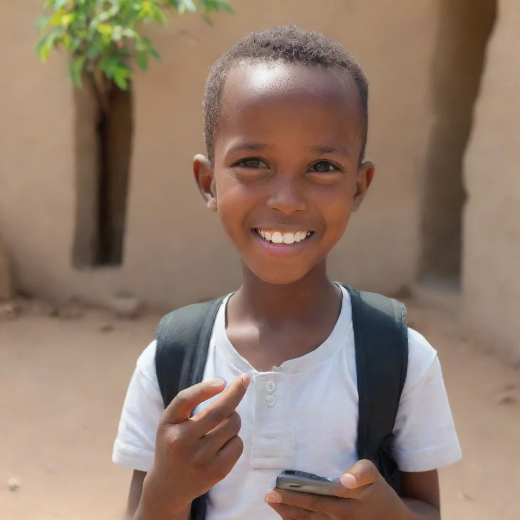 somali boy using xiaomi mobile phone and very happy