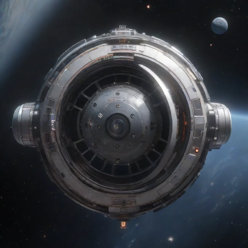 space scout ship in deep space small circular shaped futuristic looking photorealistic ultra detail unreal engine ar 169