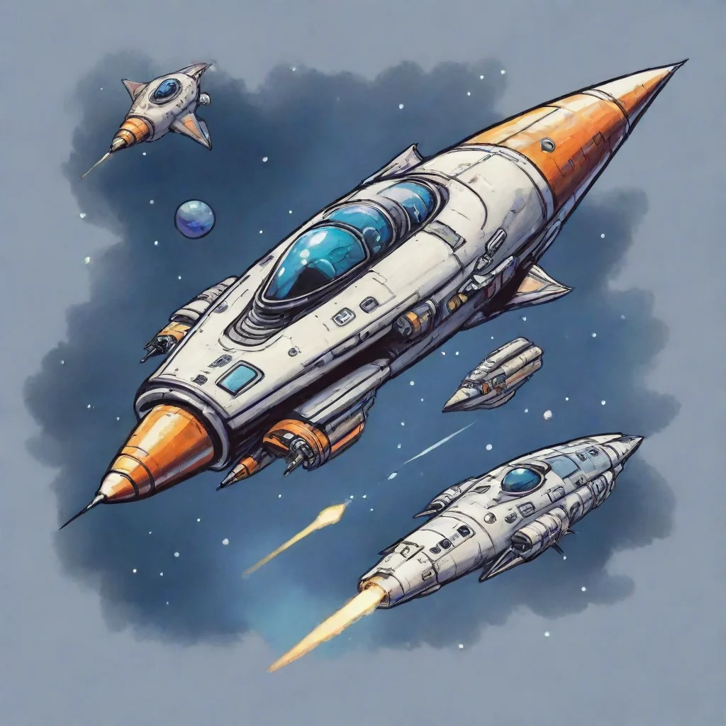 spaceships ink cartoon style art 