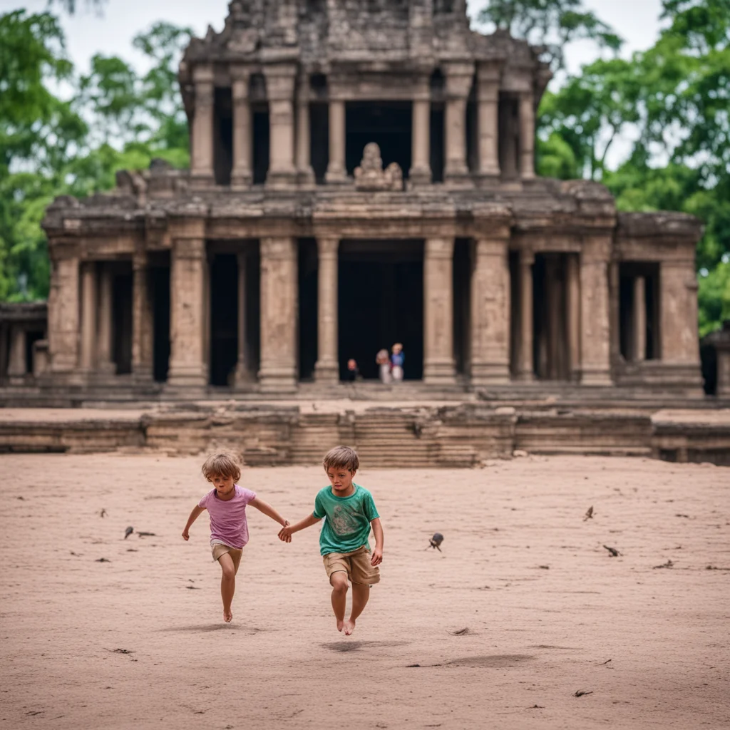 sparrowsomeone run away at angkor wat temple with small boys and girls confident engaging wow artstation art 3