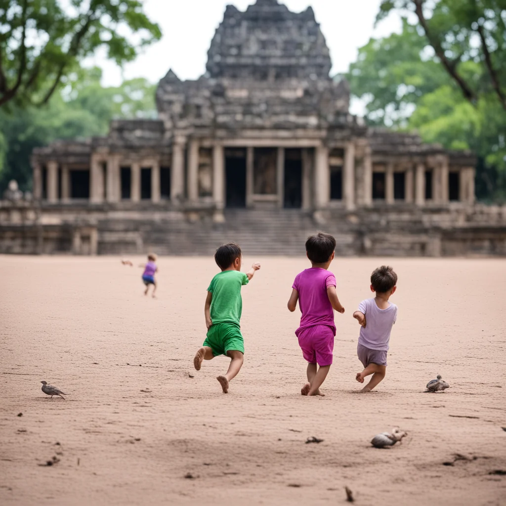 sparrowsomeone run away at angkor wat temple with small boys and girls