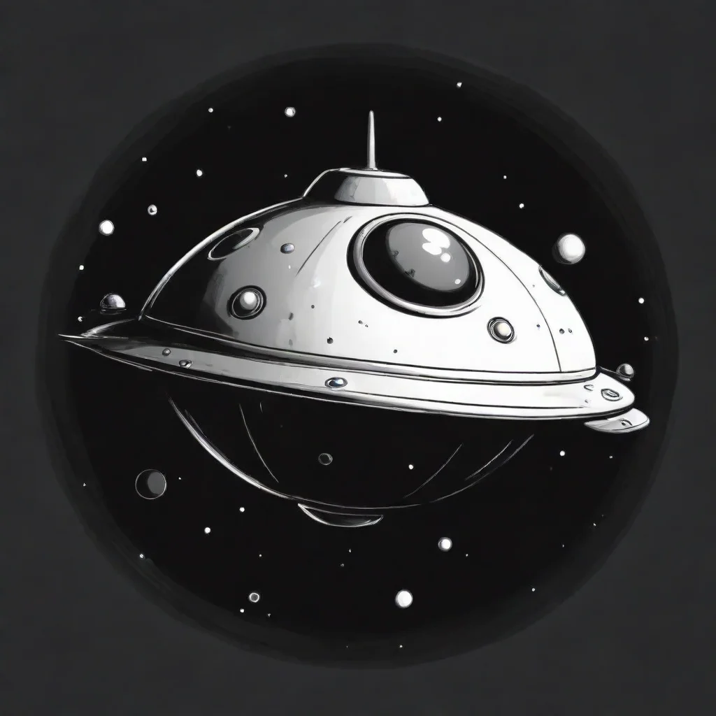 spheric small spaceship ink cartoon style art  