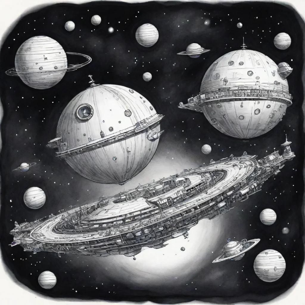 spheric spaceships ink cartoon style art  