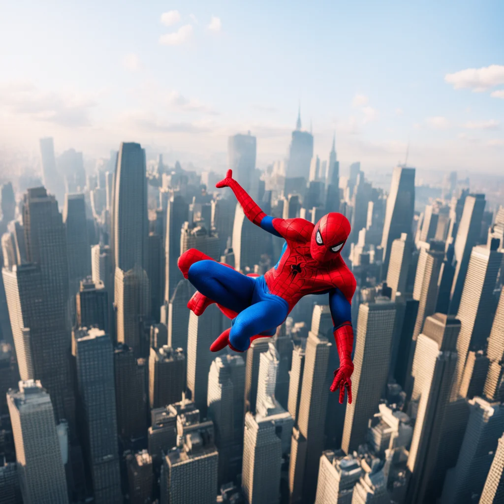 spider man swinging through the manhatten skyline