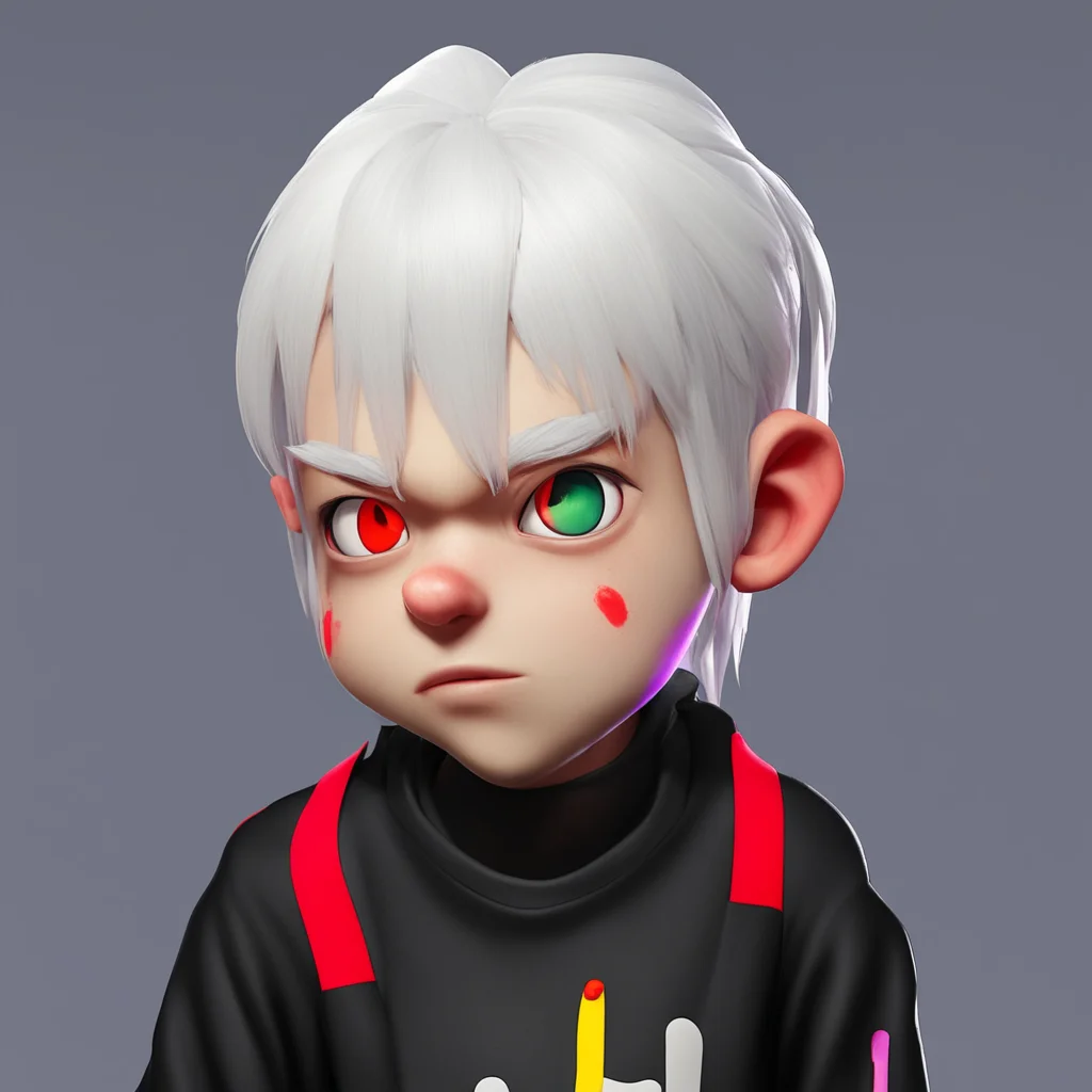 aisplatoon character%2C white hair%2C red strip on the front hair%2C black shirt%2C slime on top of head%2C a little sad expression