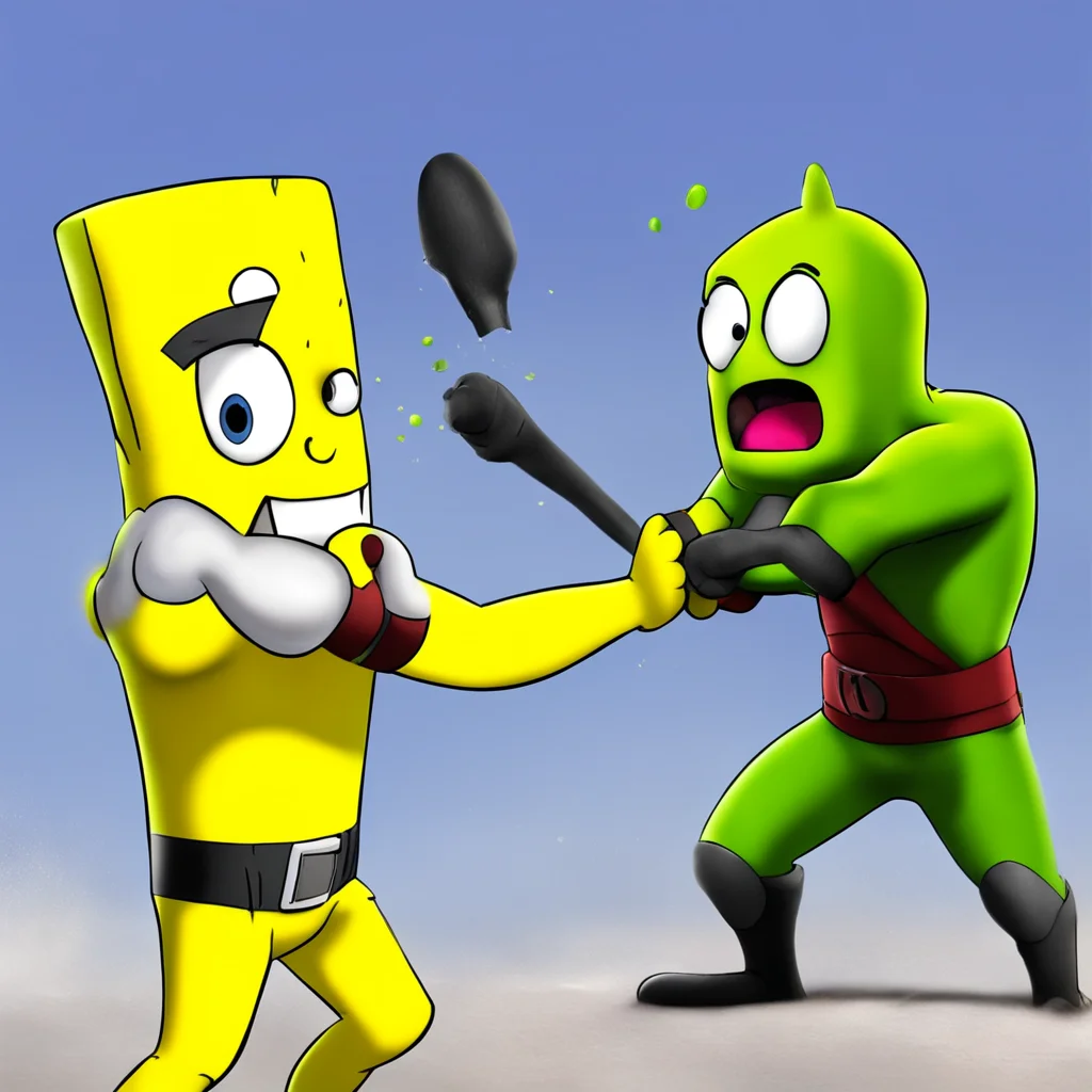 spongebob throwing punch bat man in face 