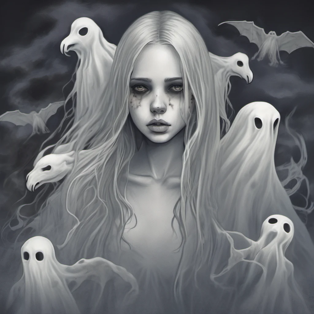 spooky girl with ghosts realistic amazing awesome portrait 2