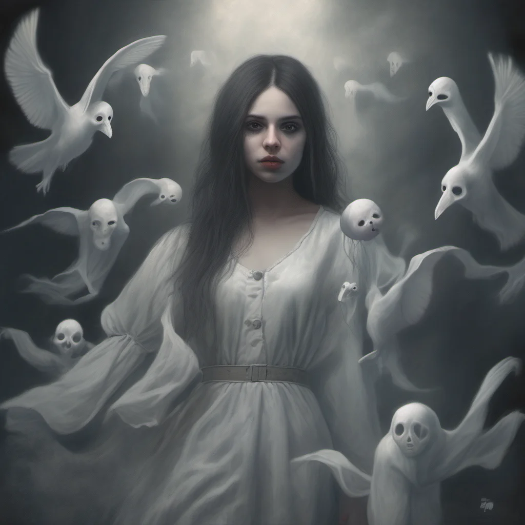 aispooky girl with ghosts realistic