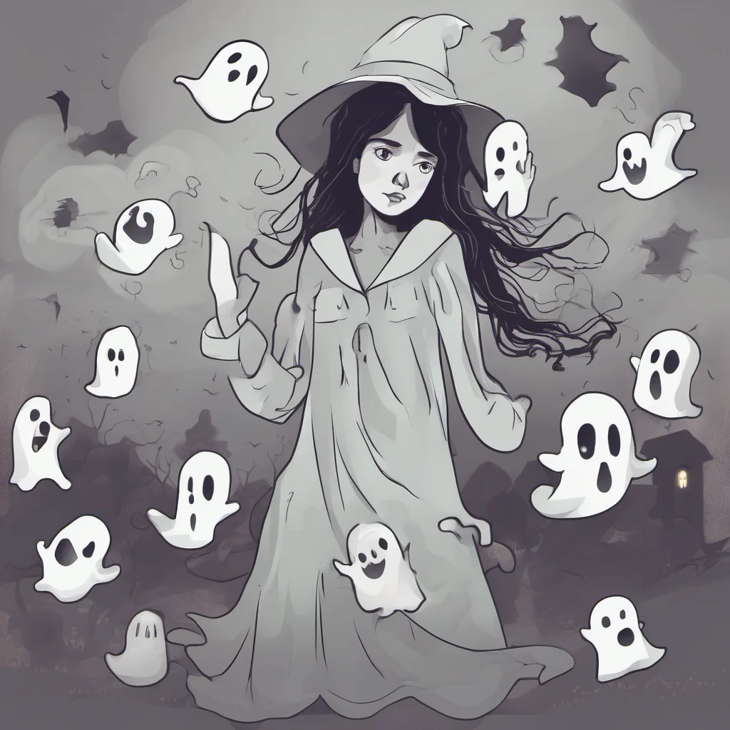 spooky girl with ghosts