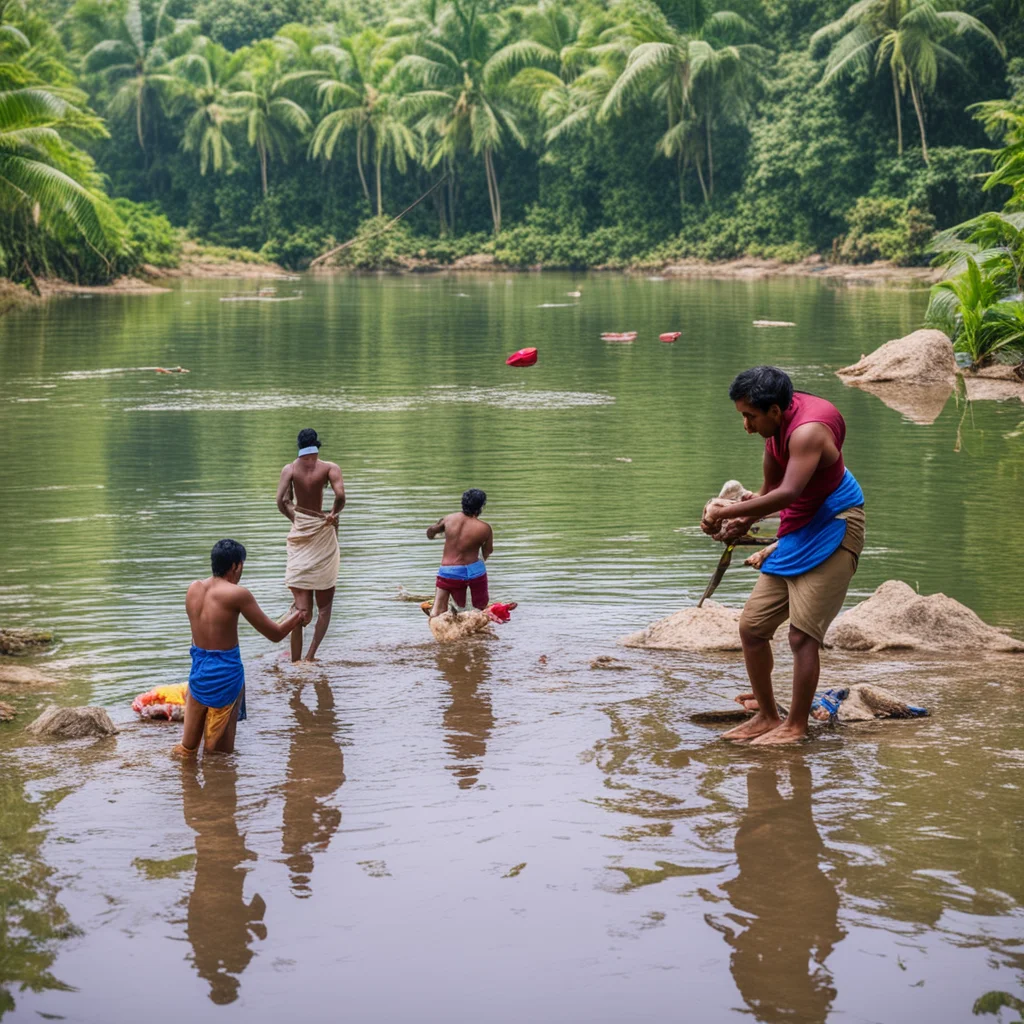 sri lankan people cleaning a lake