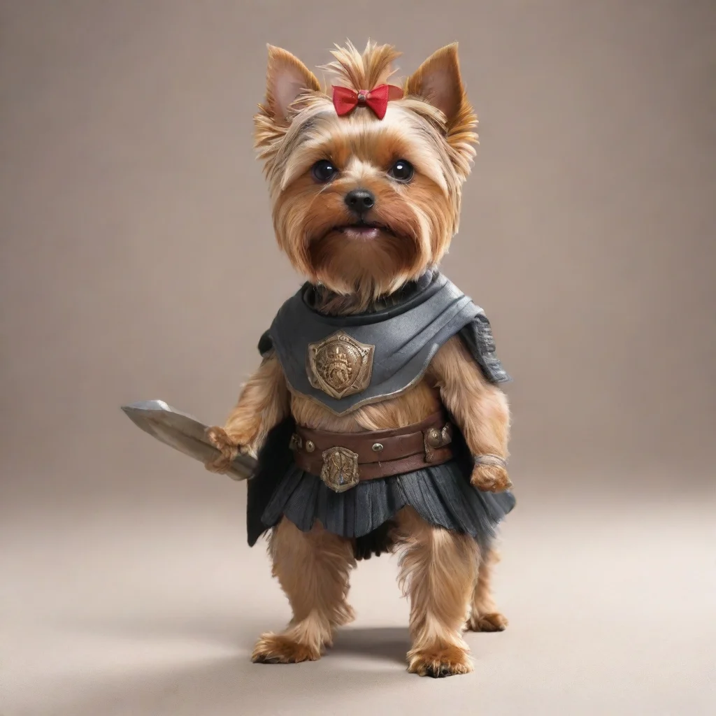 standing  yorkshire terrier as a spartan warrior