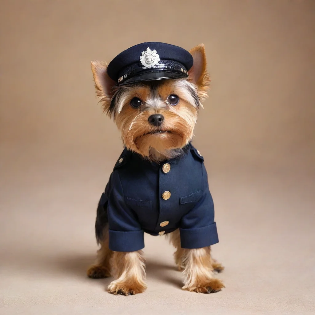 standing on two feet yorkshire terrier dressed as policeman