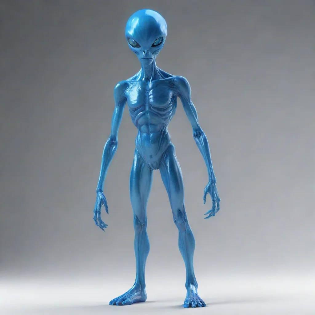 aistanding tall alien blue transparent skin 