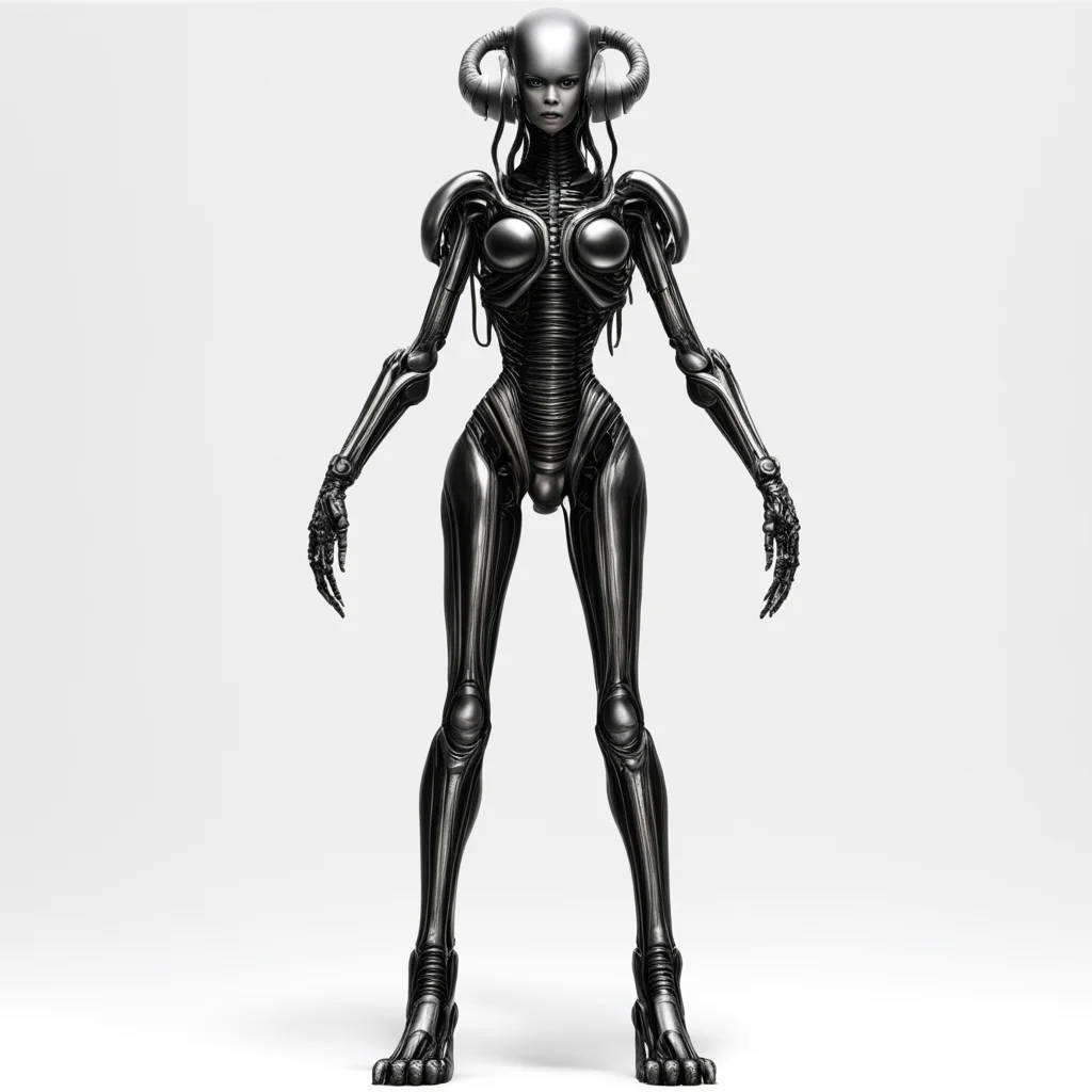 aistanding tall female humanoid giger white background a pose