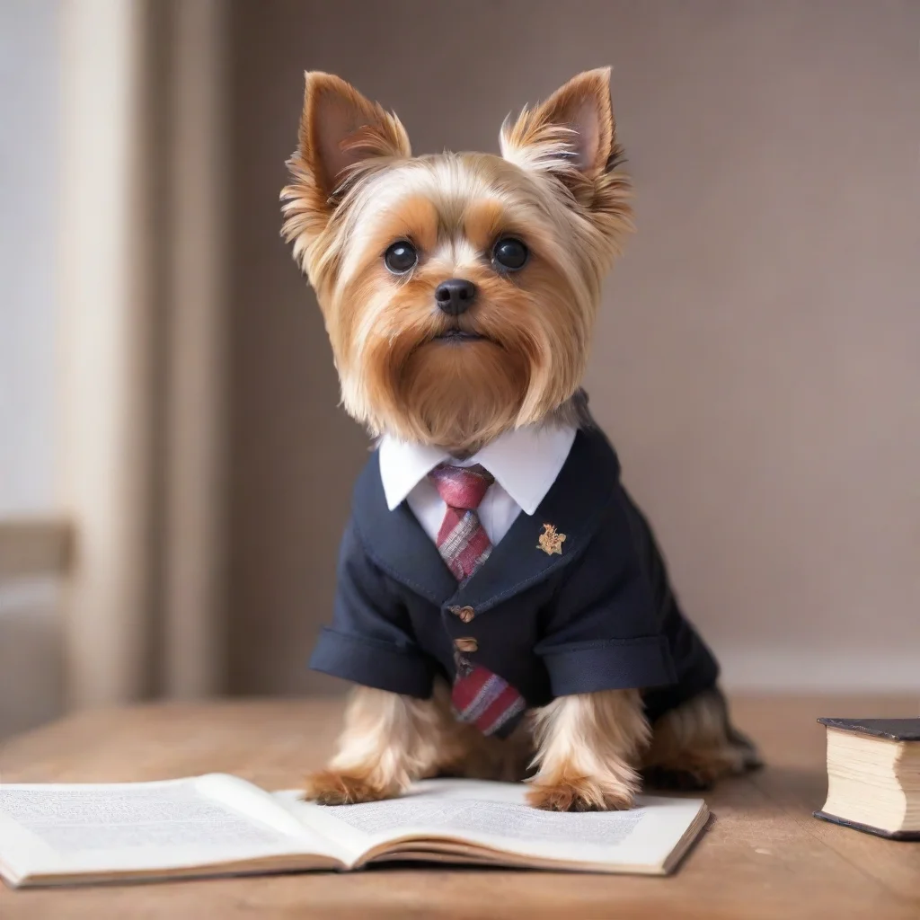 standing yorkshire terrier as an intellectual writer