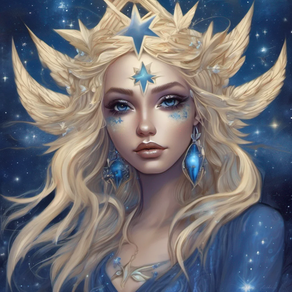 star goddess blonde fantasy art night blue