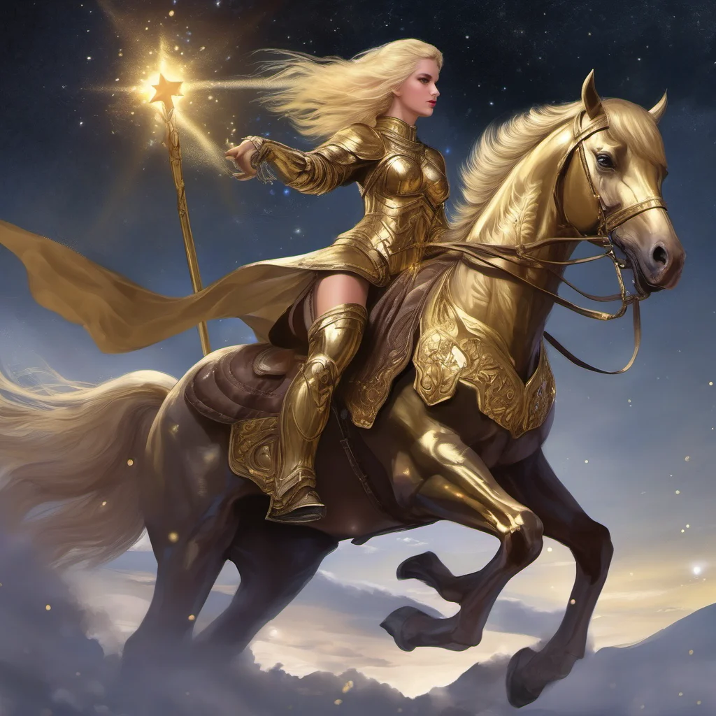 star goddess blonde fantasy art night golden armor riding a horse good looking trending fantastic 1