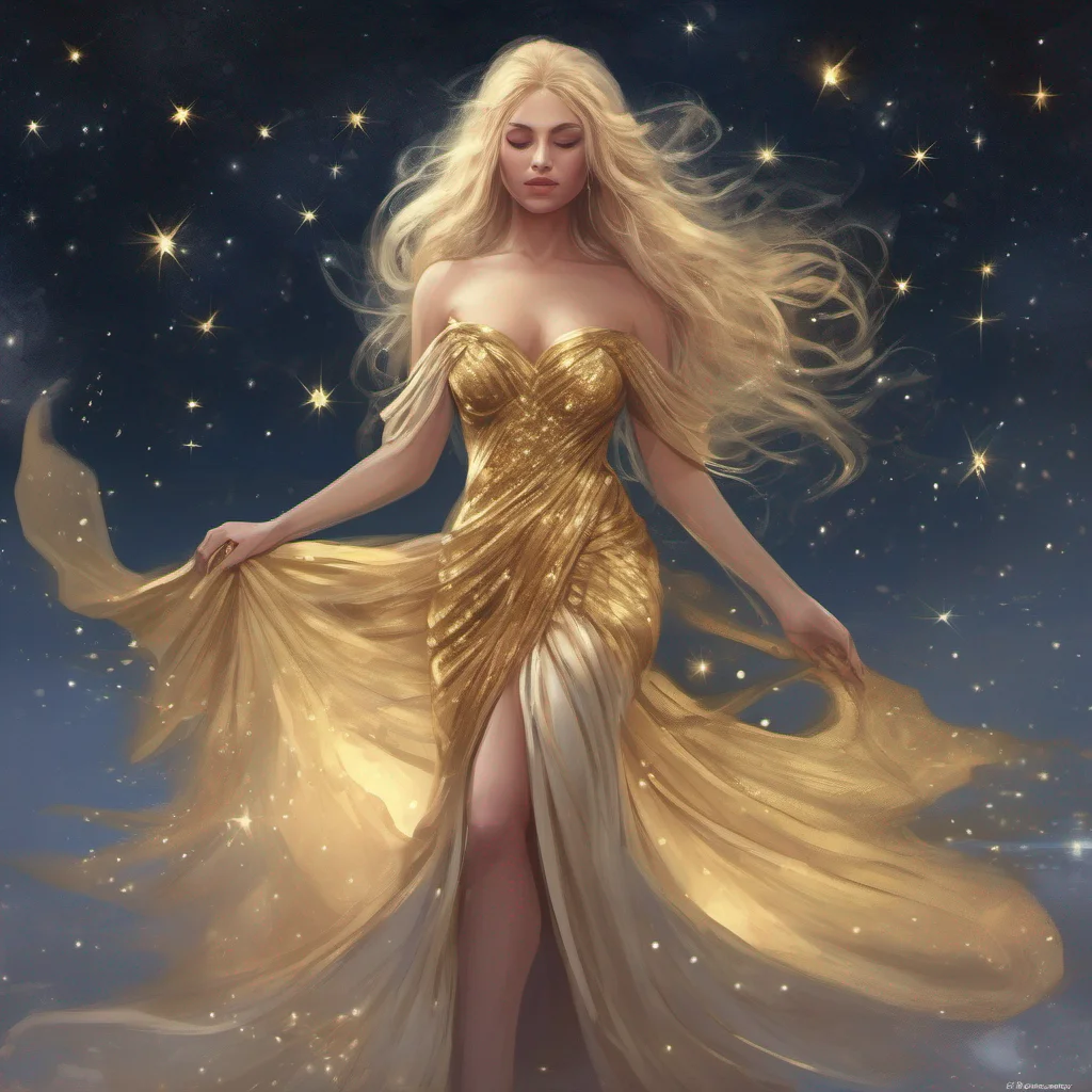star goddess blonde fantasy art night golden dress good looking trending fantastic 1